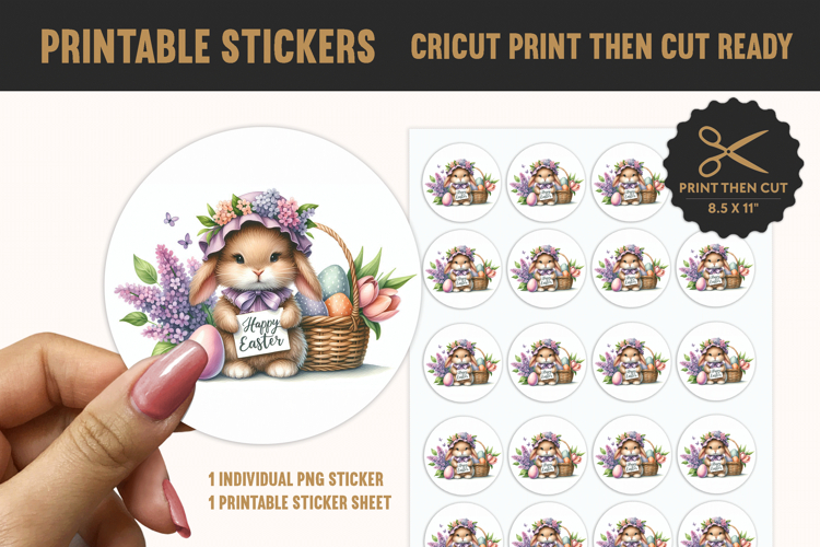 Easter Bunny Printable Sticker PNG - Floral Watercolor Art