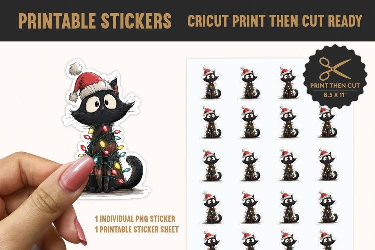 Funny Black Cat Christmas Sticker PNG