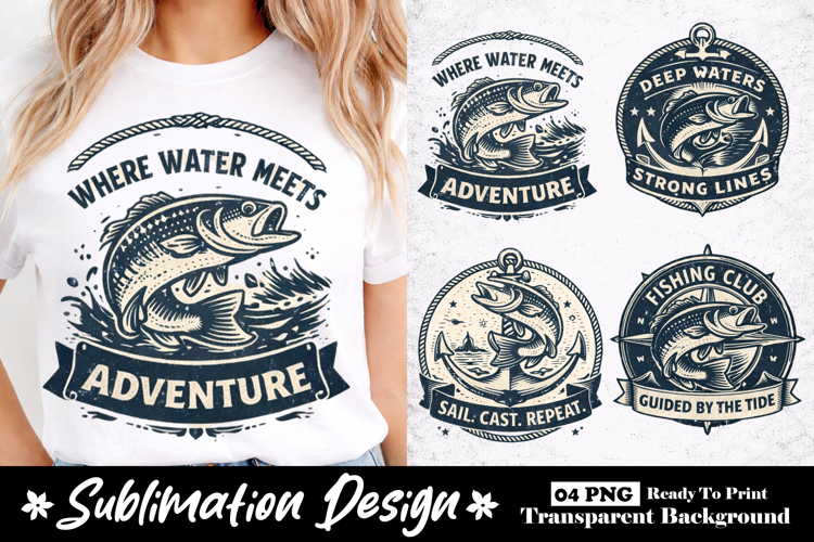 Where Water Meets Adventure Fishing Nautical Vintage PNG