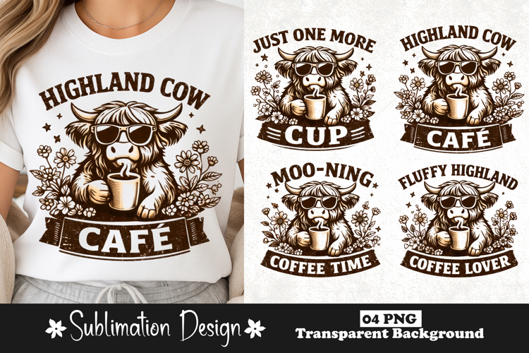 Highland Cow Café Funny Coffee Lover Farm Animal Sublimation