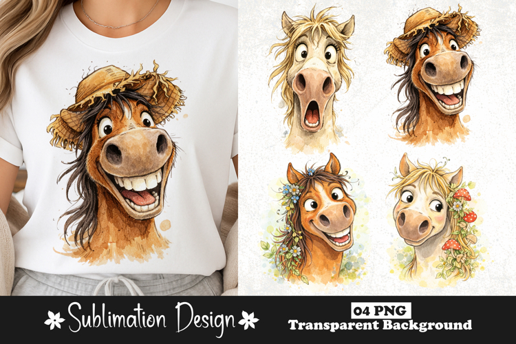 Funny Rustic Horse with Hat Farm Style Sublimation Design
