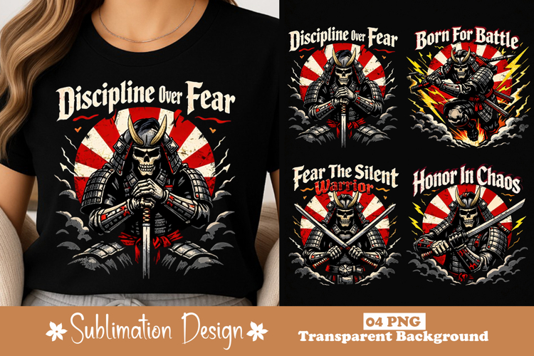 Discipline Over Fear Samurai Skeleton Warrior Graphic Design