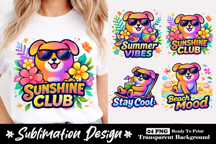Sunshine Club Dog Summer Sublimation Design