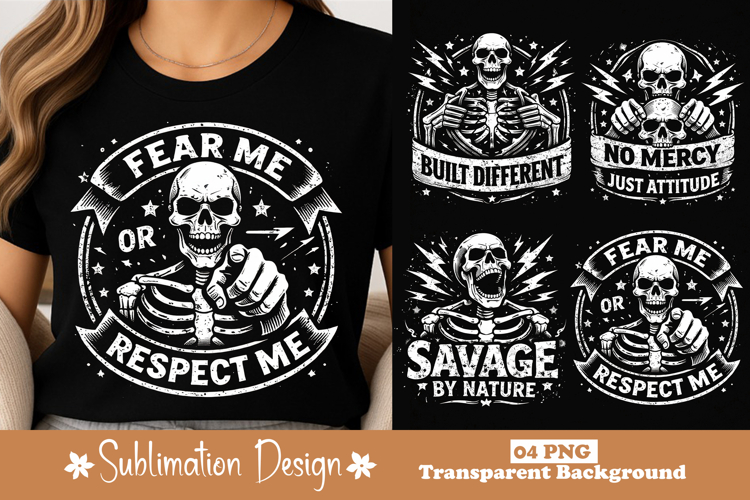 Fear Me Or Respect Me Skull Pointing Skeleton Design