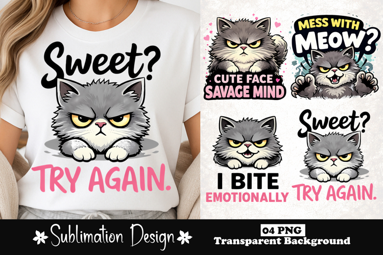 Sweet? Try Again Cat Sublimation PNG Design