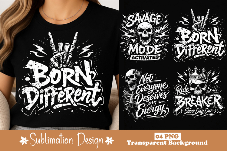 Born Different Skull Hand Rock Style Grunge Sublimation PNG