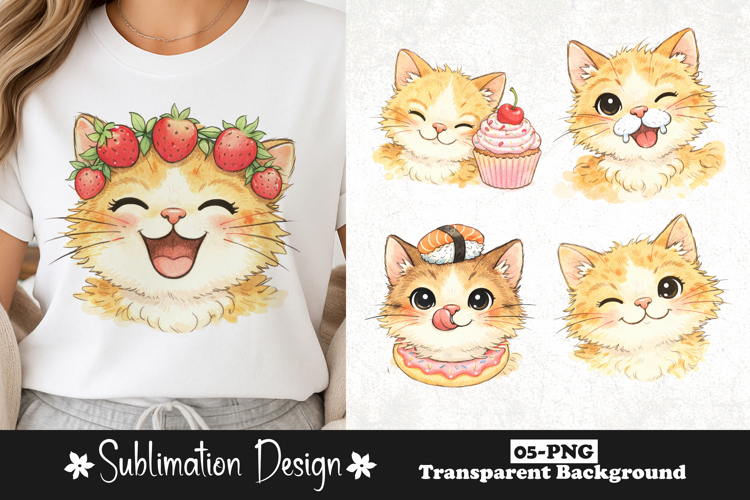 Cute Kitten with Strawberry Crown Kawaii Cat Sublimation