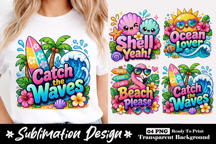 Catch The Waves Summer Sublimation Design