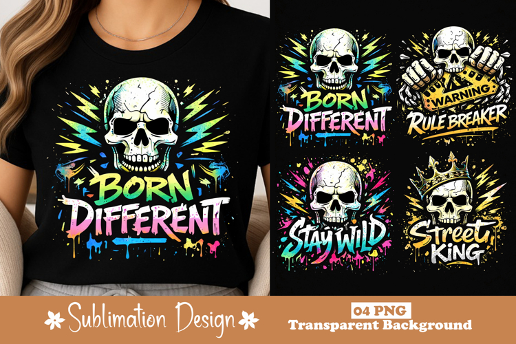 Born Different Color Splash Skull Graphic Design