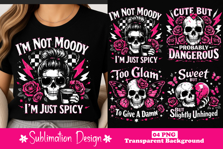 Spicy Attitude Skull Girl Sublimation Design Bundle PNG