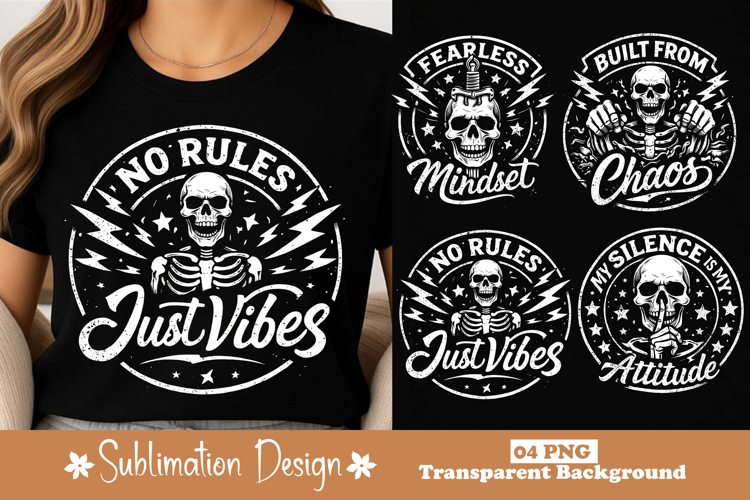 No Rules Just Vibes Skeleton T-Shirt Design