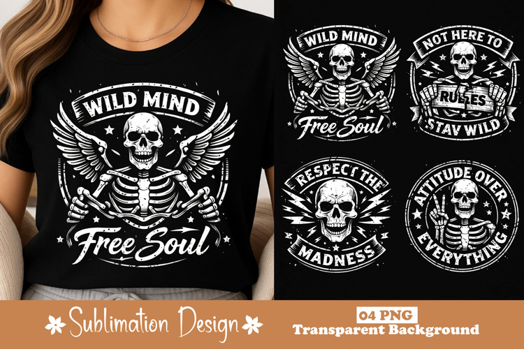 Wild Mind Free Soul Skeleton Wings Graphic Design