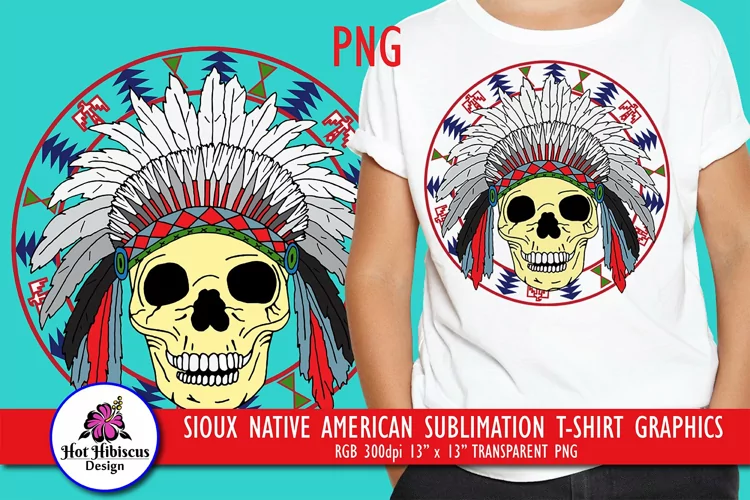 Sioux Native American Skull Illustration Sublimation Design