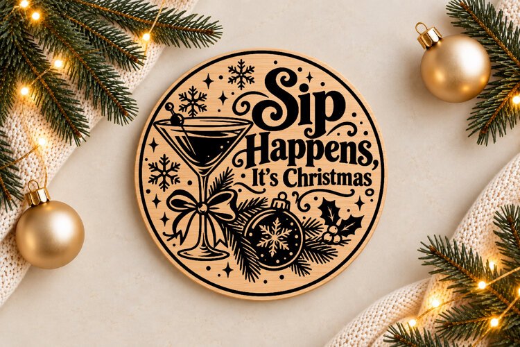 Sip Happens Christmas Ornament Laser Cut SVG example image 1