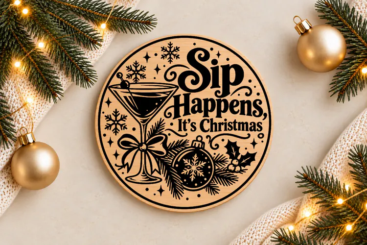 Sip Happens Christmas Ornament Laser Cut SVG