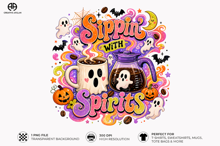 Sipping with Spirits PNG - Ghost Halloween Coffee Design