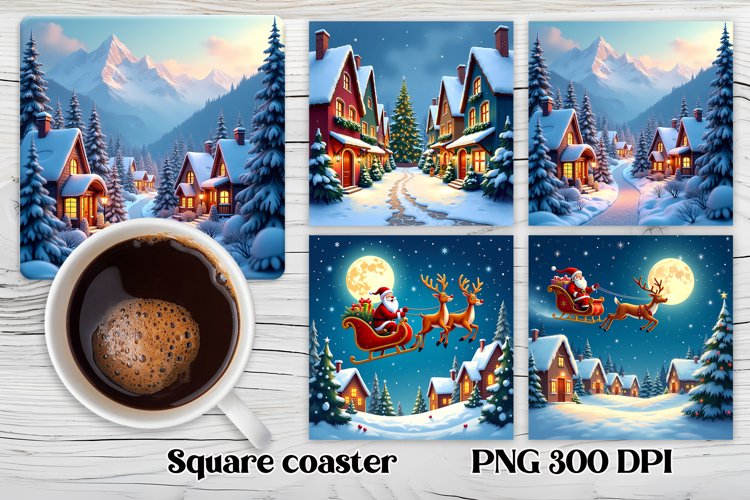 Christmas city square coaster sublimation design example image 1
