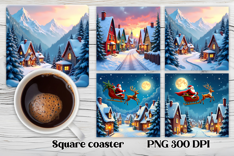 Christmas city square coaster sublimation design example image 1