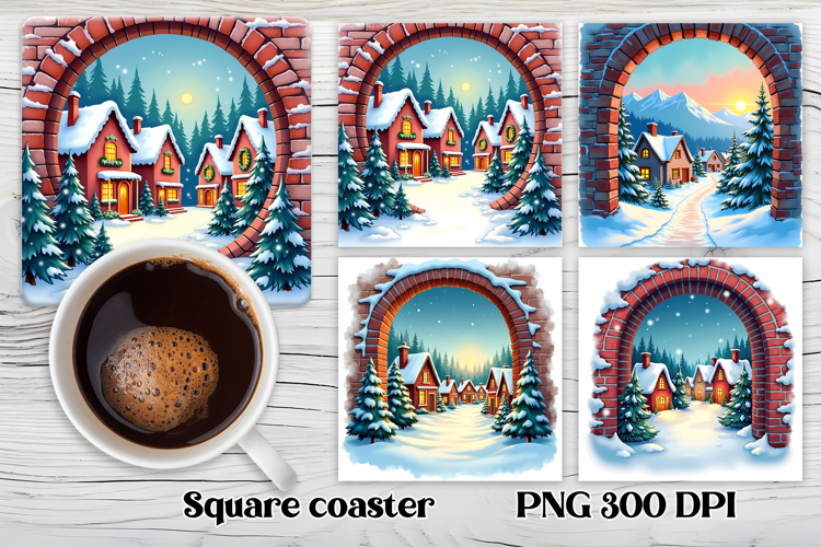 Christmas city square coaster sublimation design example image 1
