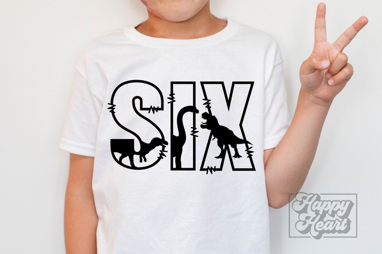 6th Birthday Boy Dinosaur SVG - Six Dinosaur Shirt PNG