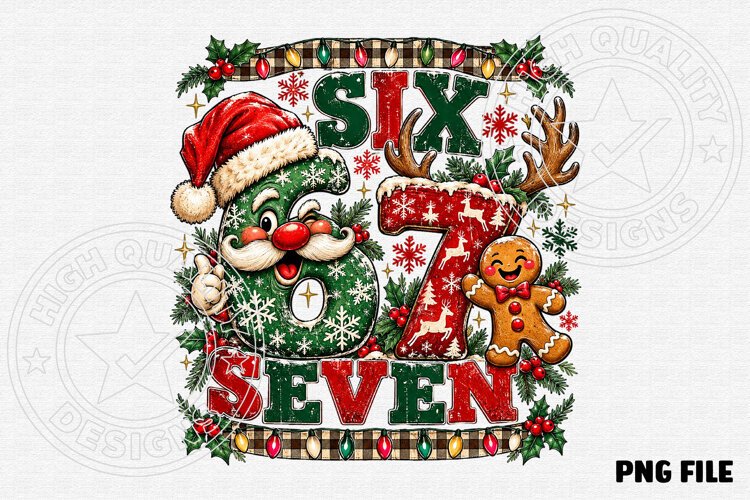 Six Seven Christmas Funny 6 7 Reindeer & Gingerbread Holiday example image 1