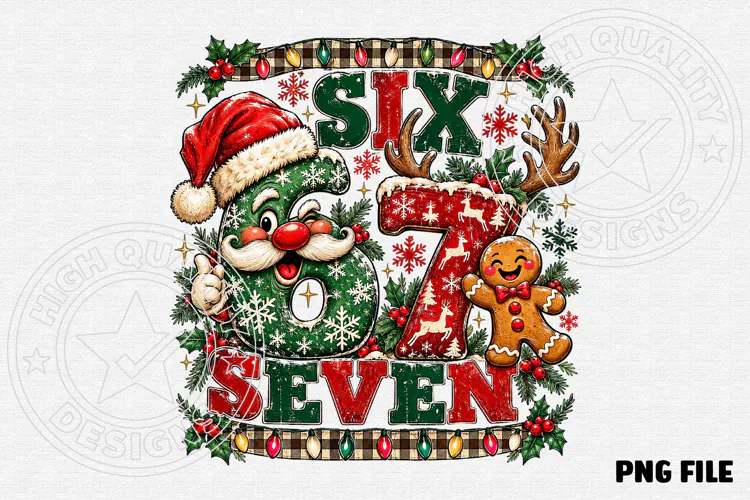 Six Seven Christmas Funny 6 7 Reindeer & Gingerbread Holiday