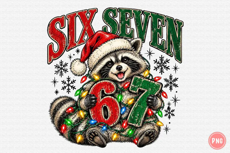 Six Seven Christmas Raccoon PNG | Funny 6 7 Holiday Meme Png