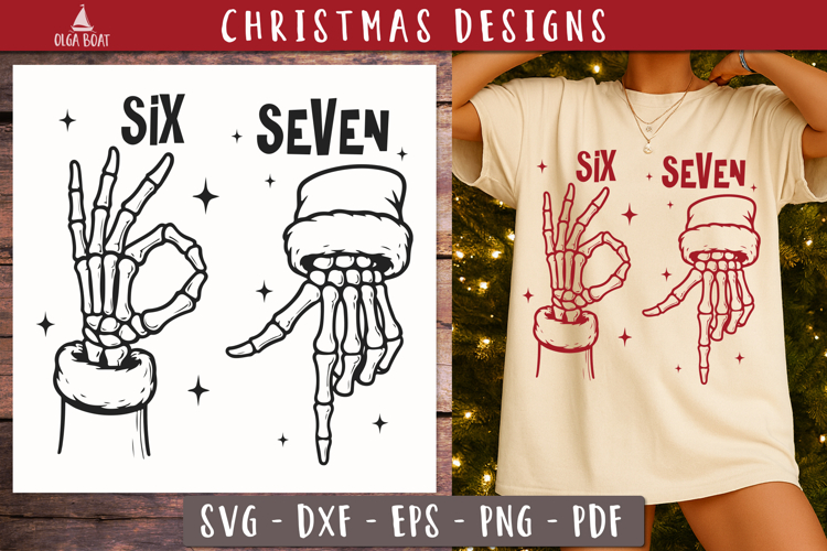 Six Seven Meme Santa Skeleton Hand Countdown SVG