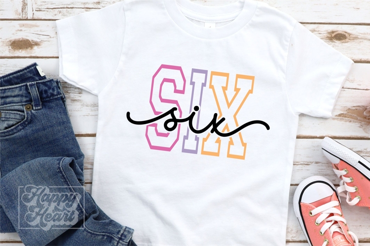 Six Birthday Girl SVG - 6th Birthday Girl Varsity Font PNG