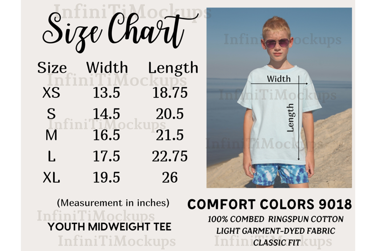 Size Chart Comfort Colors 9018 Youth Kids t-shirt