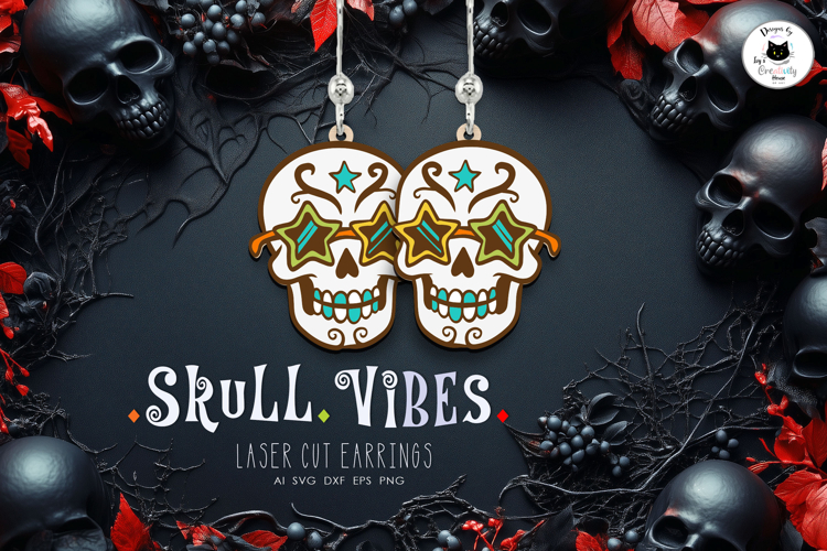 Trendy Skull Halloween Earrings Laser Cut SVG
