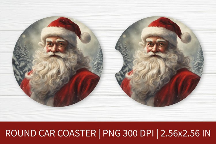 Round Car Coaster Sublimation Design | Santa Klaus PNG