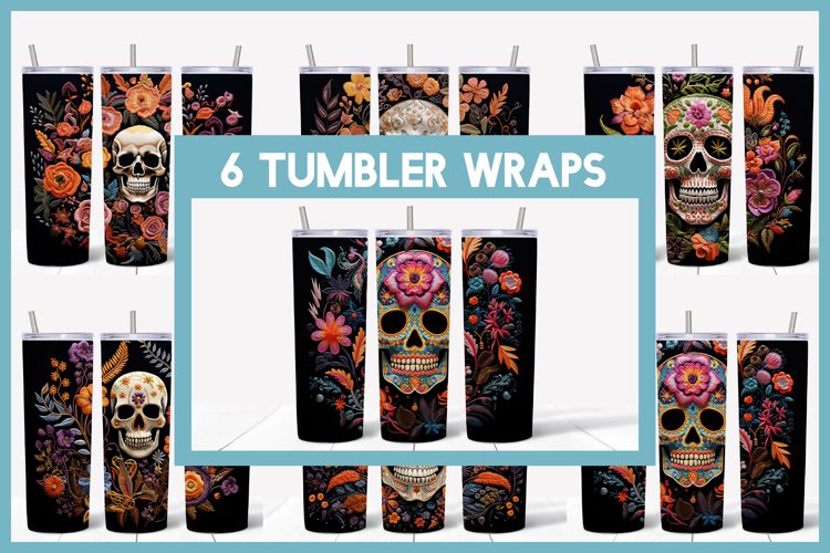 3D Skulls with Flowers Tumbler Sublimation |3D Halloween
