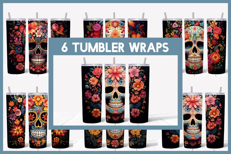 3D Skulls with Flowers Tumbler Sublimation |3D Halloween