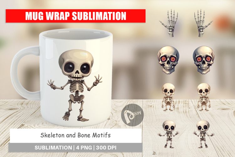 Mug Wrap Skeleton and Bone Motifs