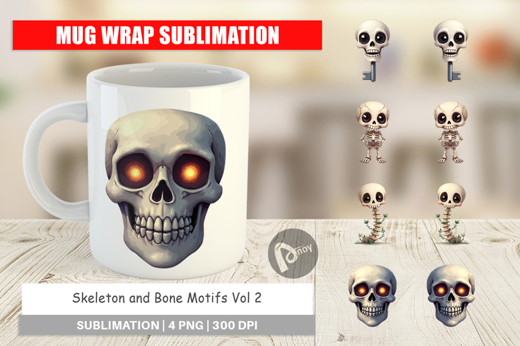 Mug Wrap Skeleton and Bone Motifs