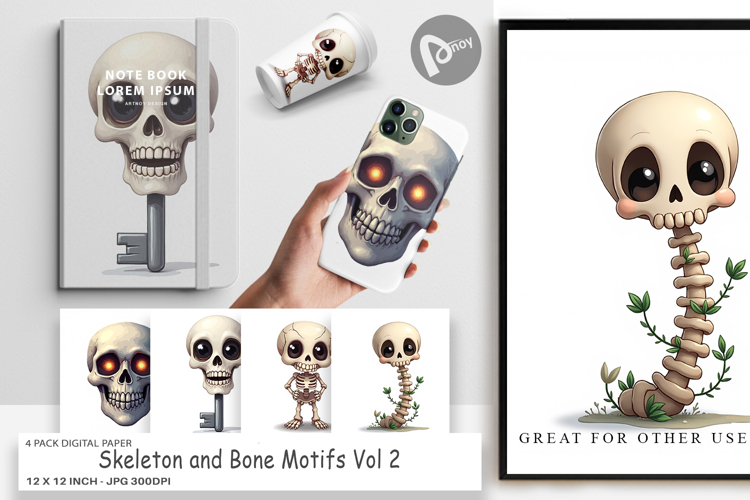 Digital Paper Skeleton and Bone Motifs
