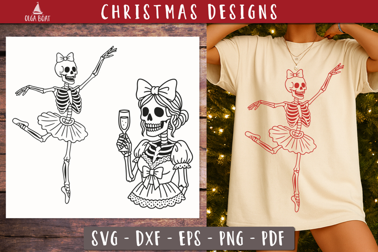 Skeleton Ballerina Christmas SVG