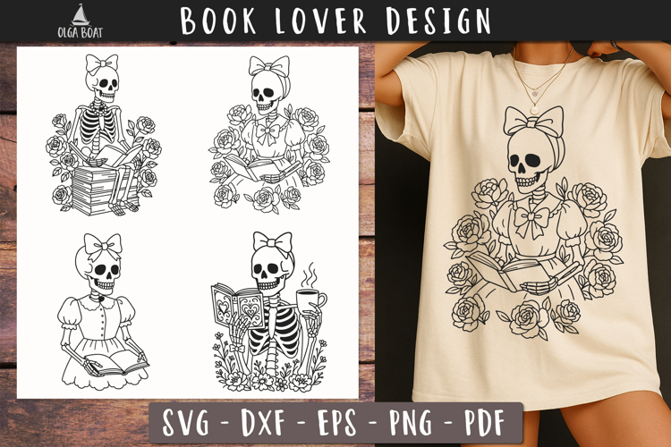 Skeleton Book Lover Floral Coquette Design
