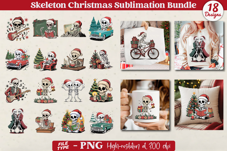 Skeleton Christmas PNG Sublimation Bundle, Christmas Clipart