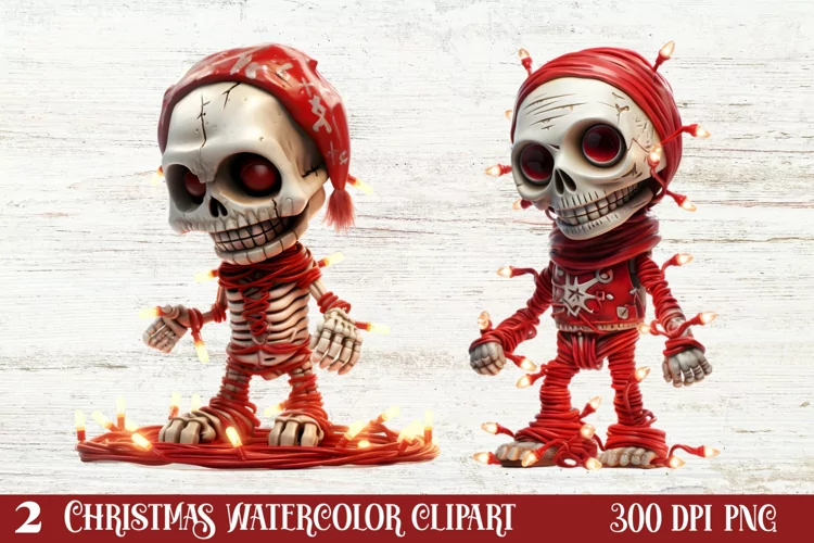 Christmas Skeleton Sublimation Clipart, Christmas PNG