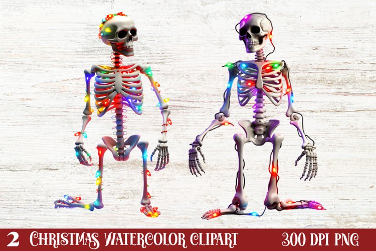 Christmas Skeleton Sublimation Clipart, Christmas PNG example image 1