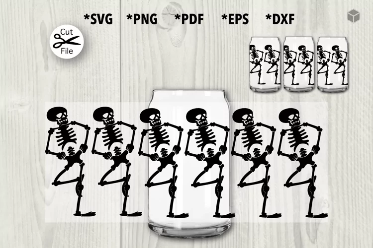 Dancing Skeletons Cup Wrap SVG Template for Glass Can