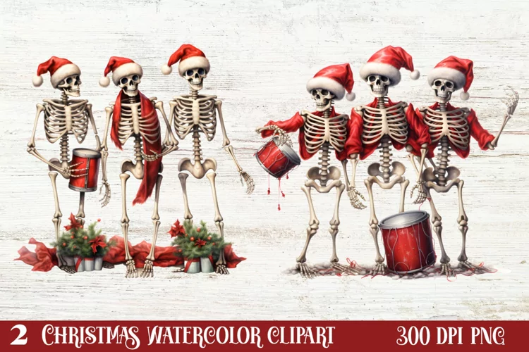 Christmas Skeleton Sublimation Clipart, Christmas PNG