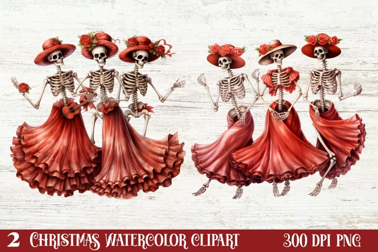Christmas Skeleton Sublimation Clipart, Christmas PNG