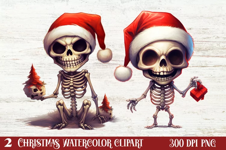 Christmas Skeleton Sublimation Clipart, Christmas PNG