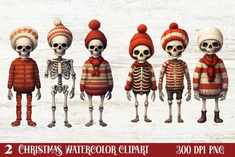 Christmas Skeleton Sublimation Clipart, Christmas PNG