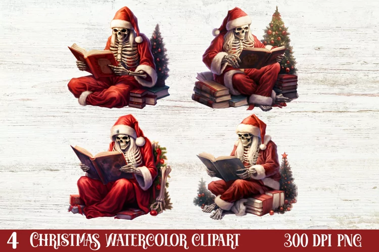 Christmas Skeleton Sublimation Clipart, Christmas PNG