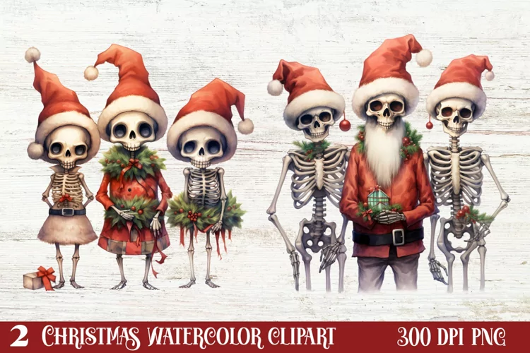 Christmas Skeleton Sublimation Clipart, Christmas PNG