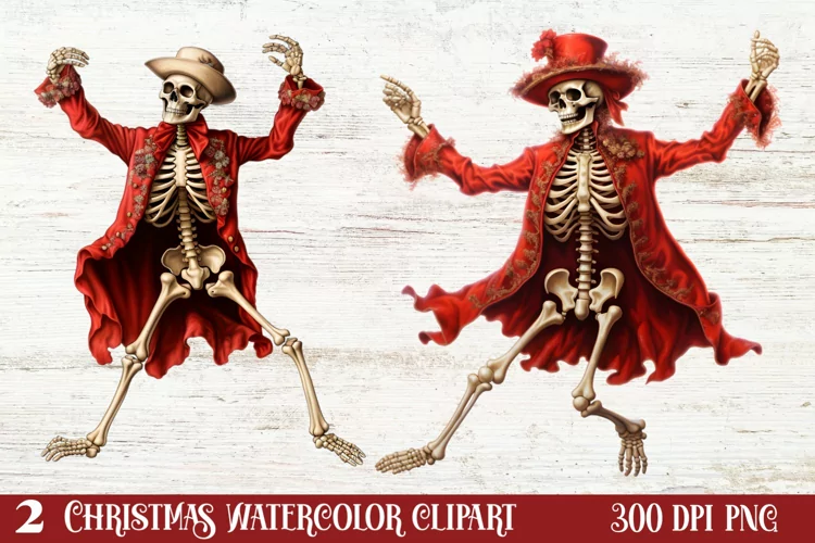 Christmas Skeleton Sublimation Clipart, Christmas PNG